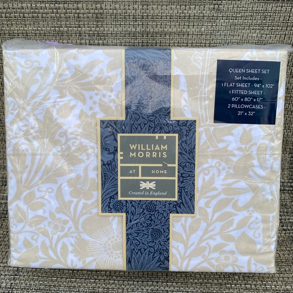 William Morris England Tonal Compton Pale Gold Cottage QUEEN Sheet Set 4pc - Picture 1 of 11